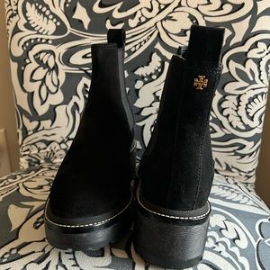 Tory Burch Chelsea 50mm Lug Bootie in Black Suede